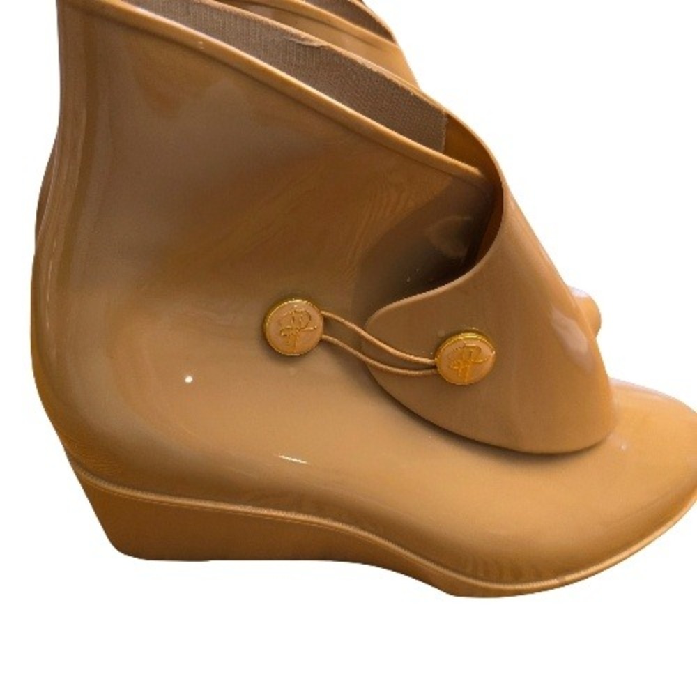 Rain Boots Women's Dressy‎ Taupe Wedge Ankle Booties Chic Button Slip-On Size L